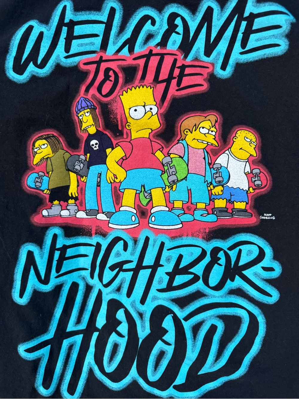The Simpsons Welcome To The Neighborhood Graphic T-Shirt Black Small Bart Skater